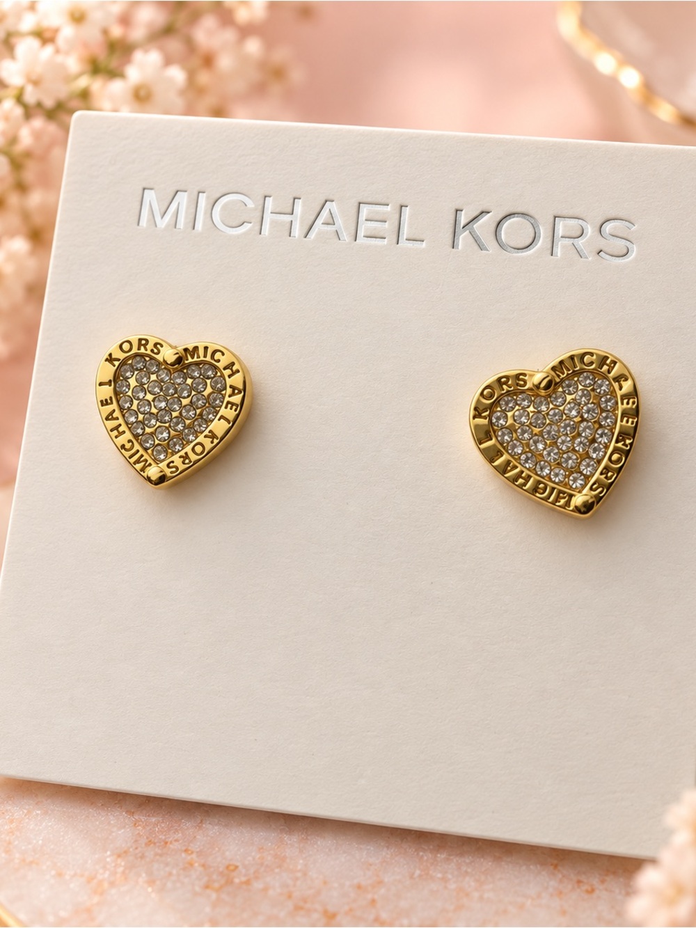 Michael Kors Gold Heart Crystal Pavé Stud Earrings